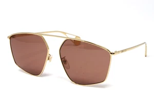 Gucci GG0437SA-001 Gold 60mm Red Lens Metal Aviator Men's Sunglasses - Picture 1 of 4