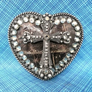 Western Kreuz Herz Gürtelschnalle religiös christlich Leder Strass .PCB036 - Bild 1 von 7
