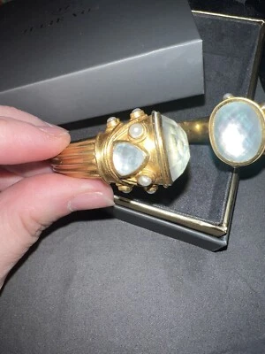 Brazalete Brazalete Grande Julie Vos Brazalete Bisagras Iridiscente Transparente Piedras y Perlas Foto 1 de 4