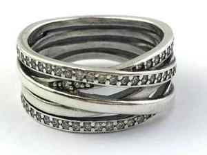 Authentic PANDORA Entwined Sterling Silver & CZ Ring, 190919-56, Size 7, New - Picture 1 of 2