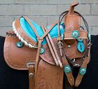 HORSE SADDLE WESTERN USED TRAIL BARREL RACING BLUE SHOW LEATHER TACK 12 13 14