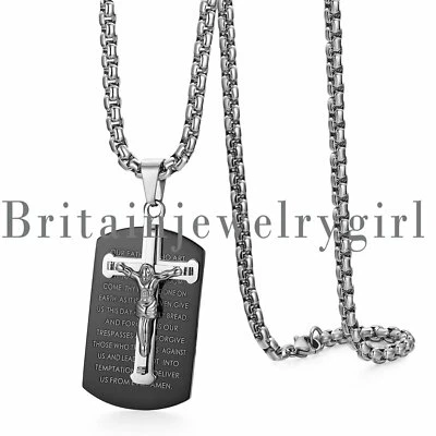 Collar Colgante Cruz Crucifijo Jesucristo Oración del Señor Acero Inoxidable 22" Foto 1 de 4