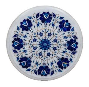 12" Marble round corner table semi precious lapis stones handmade inlay art work - Picture 1 of 1