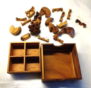 3D Wooden Puzzle Set in Box 22 pieces Brain Teasers Jigsaw Interlocking Strategy - Picture 1 of 14