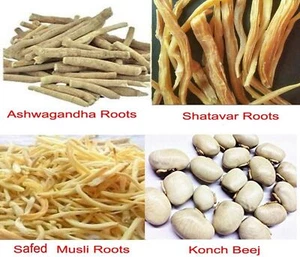 Safed Musli Shatavar Ashwagandha Konch Beej Roots Pack soluzione completa per uomo - Foto 1 di 5
