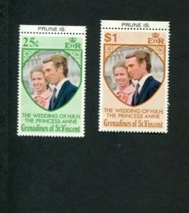 Genadines of St Vincent Prune Is Princess Anne Wedding 1973 Stamps - 2 off - Picture 1 of 1