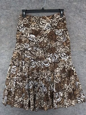 Falda Tapemeasure Mujer 8 Marrón Marfil Floral Trompeta Larga Godets Cremallera Lateral Algodón Foto 1 de 4