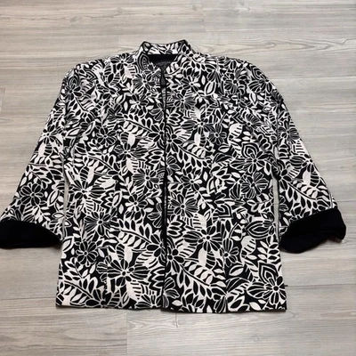Perceptions New York Womens 14 Floral Blazer Black White Shoulder Pads - Image 1 of 3