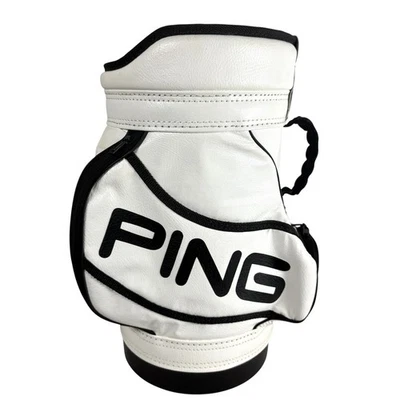 Bolsa de golf vintage Ping Den carrito mini bastón/bote de basura EE. UU. blanco y negro RARO Foto 1 de 4