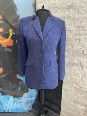 JONES Нью-Йорк синий 100% шерсти Tweed 3 кнопки блейзер черный бархат воротник размер 4 - Изображение 1 из 4