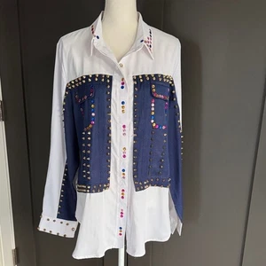 Modische weiß-blaue Damen Tunika mit Nieten Gr. 52 Made in Turkey - Bild 1 von 11