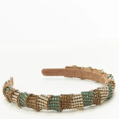 ALEXANDER ZOUARI Diadema Incrustada Cuero Bronce Cobre Blanco Verde Cristal Foto 1 de 4