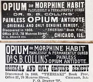 Dr.S.B.Collins OPIO MORFINA Hábito Cura y Theriaki Libro Gratis Oferta 1897 Anuncios Impresos - Imagen 1 de 4