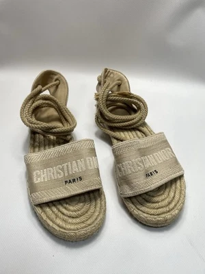 Эспадрильи Dior Granville бежевые вышитые холщовые плоские 39 бывшие в употреблении - Изображение 1 из 4