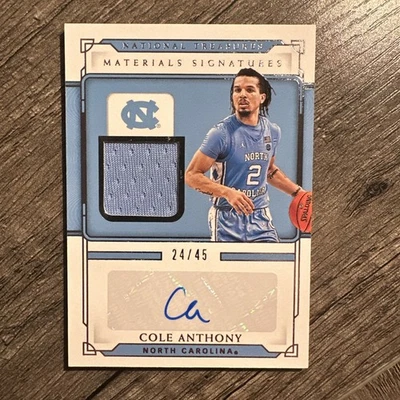 Cole Anthony 2021 National Treasures Collegiate Materials Signatures Auto 24/45 - Image 1 of 4