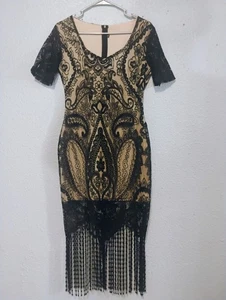 Hermoso Vestido de Cóctel de Noche Gatsby Downtown Abbey Borlas Adornado De Colección  - Imagen 1 de 7