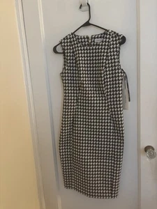 Calvin Klein White and Black Sleeveless Houndstooth NEW Dress Size 4 (NEW) - Picture 1 of 4