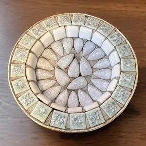 Posacenere vintage in ottone mosaico metà secolo moderno Giappone piastrelle 3,75" - Foto 1 di 4