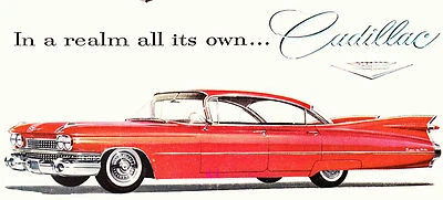 Car Automobile Ad~1959 Red CADILLAC 4-door sedan~Perino's Restaurant,Los Angeles - Image 1 of 2