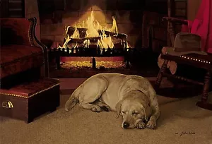 John Weiss NUESTRO LUGAR FAVORITO impresión artística Labrador Retriever amarillo, perro - Imagen 1 de 1