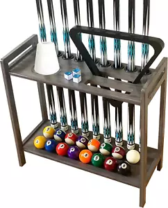 Pool Stick Holder Floor Stand Holds 9 Cues & Pool Table Accessories. Wooden 2-Ti - Picture 1 of 12