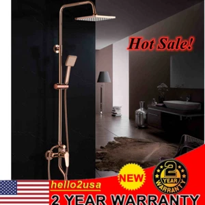 Rose Gold Bathroom Rainfall Shower Faucet Set Tub Mixer Tap with Hand Spray - Picture 1 of 12