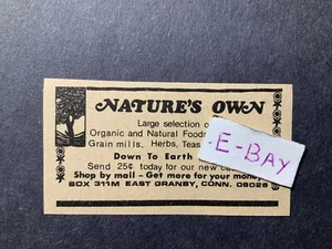1976 Print Ad. Nature's Own. East Granby, CT. Organic & Natural Foods. - Picture 1 of 1
