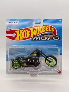 2024 Mattel Hot Wheels Street Power TWIN FLAME Motorcycle Green Metallic Wheels - Picture 1 of 8