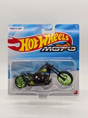 2024 Mattel Hot Wheels Street Power TWIN FLAME Motorcycle Green Metallic Wheels - Image 1 of 4