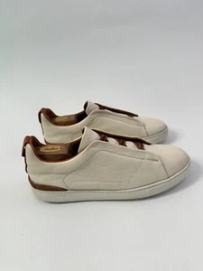 Ermenegildo Zegna White/Brown leather Triple Stitch Sneakers Size 9 UK | 10 US - Picture 1 of 7