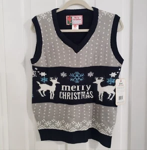 NUEVO CON ETIQUETAS Hombres Unisex Vacaciones Suéter Chaleco PEQUEÑO Pullover Feo Navidad Ciervo Gris  - Imagen 1 de 10