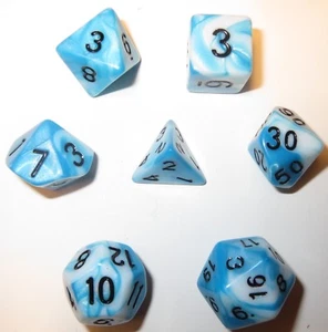 ¡NUEVO estilo! Juego de 7 dados RPG - Auralus azul-blanco D4 D6 D8 D10 D12 D20 D00 - Imagen 1 de 8