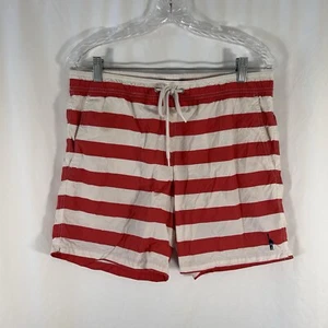 J. Crew Always Swim Trunks Men Medium White Red Striped Lined Drawstring Pockets - Picture 1 of 10