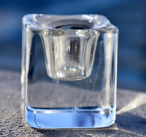 Vintage 1980s Glass Block Ice Cube Candleholder by Goran Wärff for Kosta Signed - Picture 1 of 7