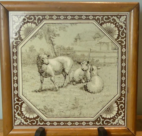 Framed Tile of Sheep In Meadow by William Wise For Minton Cover