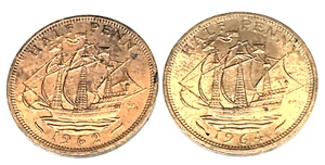# C3626 GREAT BRITAIN 2 COINs, HALF PENNY 1962 & 1964 Au. - Picture 1 of 2