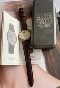 Tintin Watch With Case Vintage Leather Belt Brown Gold Rare Japan Free Shipping - Picture 1 of 8