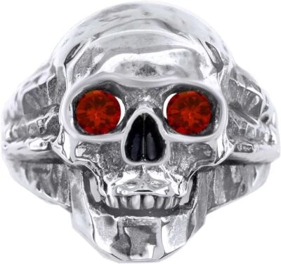 Мужское кольцо с большим черепом круглой формы с имитацией граната серебро 925 пробы - Изображение 1 из 4