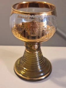 Vintage German Romer Wine Etched Green & Gold Scenic German Design 5 1/2 " Tall - Picture 1 of 6