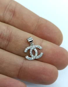 Ciondolo argento 925 oro bianco modello c zirconi bianchi - Foto 1 di 5