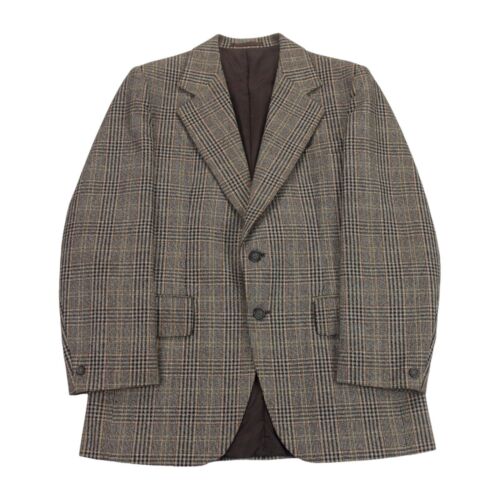 C&A Mens Tweed Blazer 40 Reg Brown Check Vintage Thornproof Twisted Wool Jacket