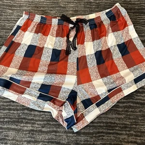 Lounge Shorts Womens XL Blue Red White Checkered Plaid Elastic Sleep Boxers New - Picture 1 of 9