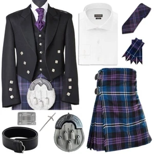 9 PCS Scottish Outfit Prince Charlie Kilt Jacket Traditional 8 Yard Men Kilt Set - Picture 1 of 10