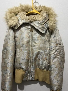 Vintage Baby Phat Gold And Blue Rose Pattern Jacket Coat Womens 2XL - Picture 1 of 10