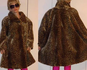 VTG DONNYBROOK LEOPARD CHEETAH PLUSH FAUX-FUR SWING COAT BATWING DOLMAN SLEEVE M - Picture 1 of 1