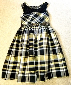 Girls Dress-SAMANTHA SAYS-white/gold/blk plaid mesh/sequin Holiday-L (10/12) - Picture 1 of 5