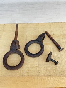 Matching Pair Vintage Large Farm Barn Eye Bolts  Hooks Heavy Steampunk - Picture 1 of 3