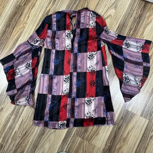 BCBGeneration Tunic Boho Dress Size XXS Colorblock Floral Bell Sleeves A Line - Picture 1 of 11