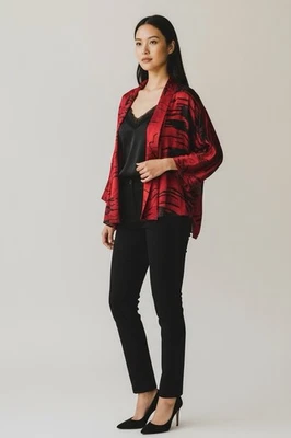 Chicos Silk Open Kimono Jacket Red Asian Shrug Dressy Elegant 1 Medium Large - Image 1 of 4