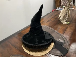Geist Halloween schwarz lässig Hexen Hut verschleiert & Schleife Einheitsgröße Sterne Mond - Bild 1 von 5